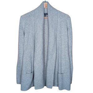Saks Fifth Avenue Cashmere Light Gray Open Front Long Cardigan XS Ribbed